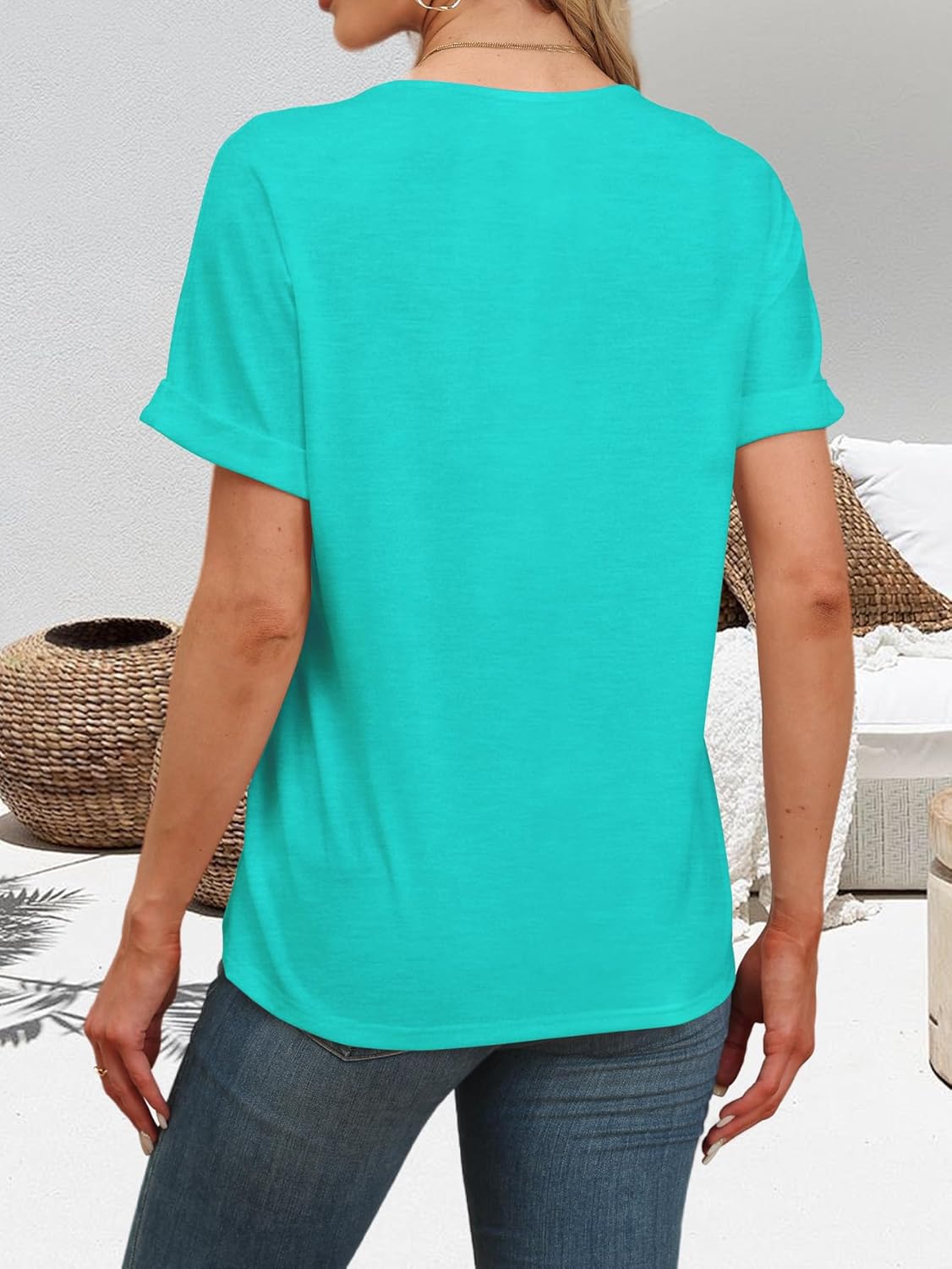 “Women’s Lightweight V Neck Tee - Trendy Soft Casual Tops for Spring Summer - Picture 23 of 113