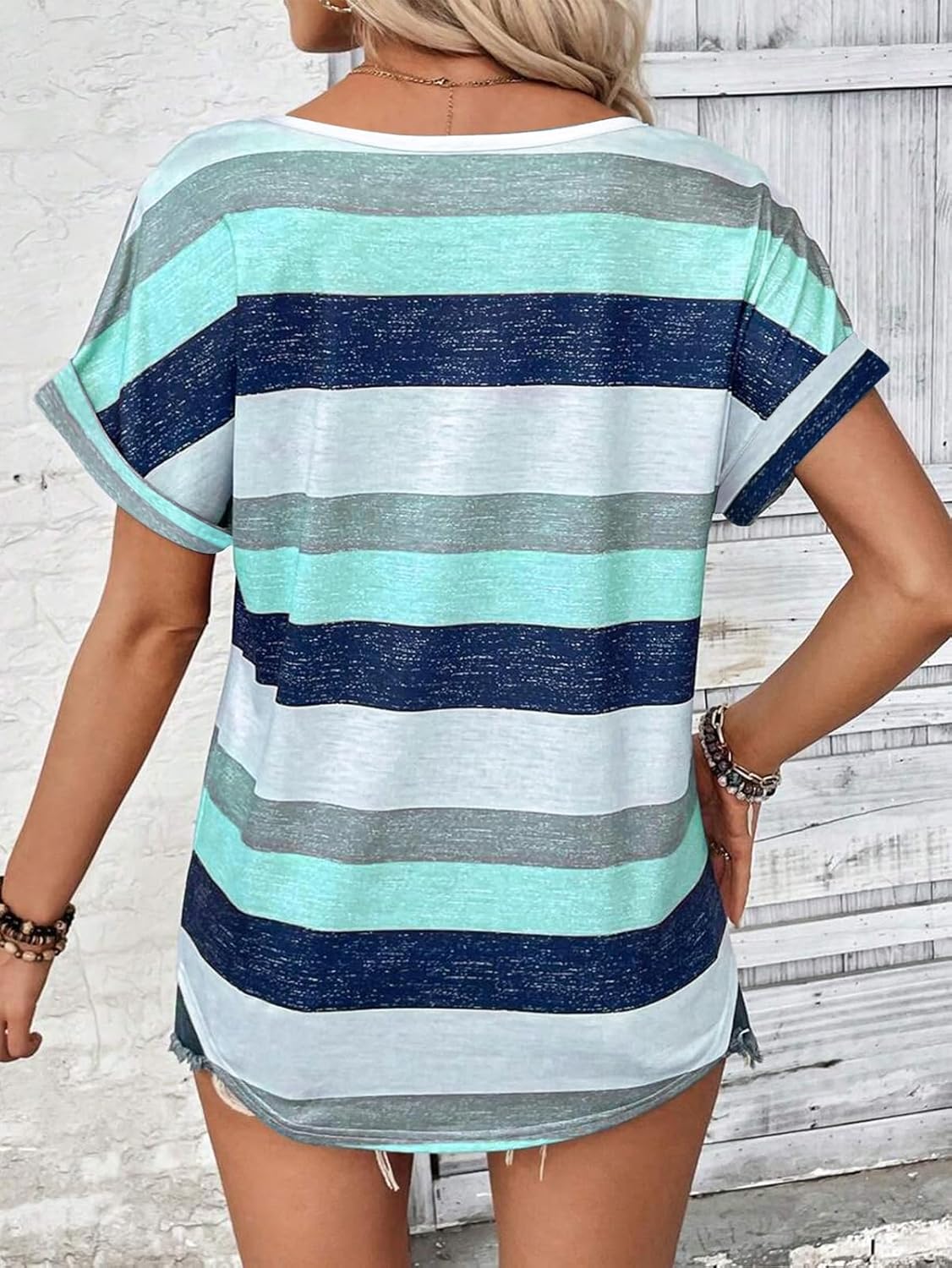 “Women’s Lightweight V Neck Tee - Trendy Soft Casual Tops for Spring Summer - Picture 29 of 113