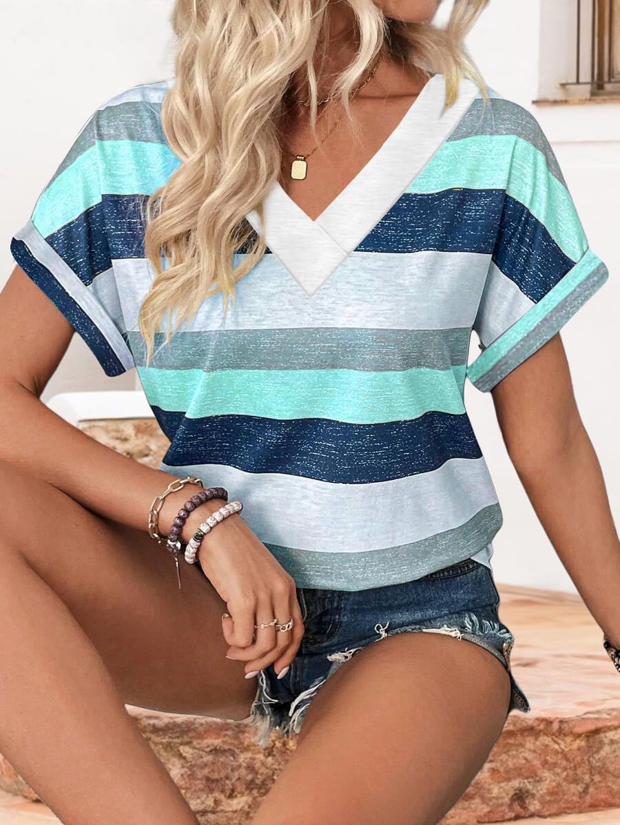“Women’s Lightweight V Neck Tee - Trendy Soft Casual Tops for Spring Summer - Picture 30 of 113