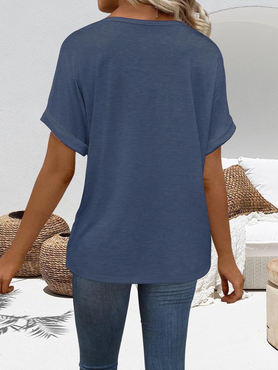 “Women’s Lightweight V Neck Tee - Trendy Soft Casual Tops for Spring Summer - Picture 32 of 113