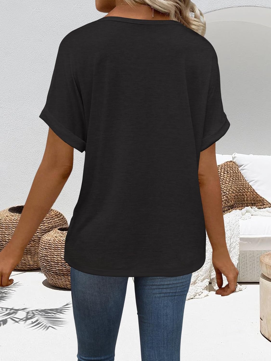 “Women’s Lightweight V Neck Tee - Trendy Soft Casual Tops for Spring Summer - Picture 37 of 113
