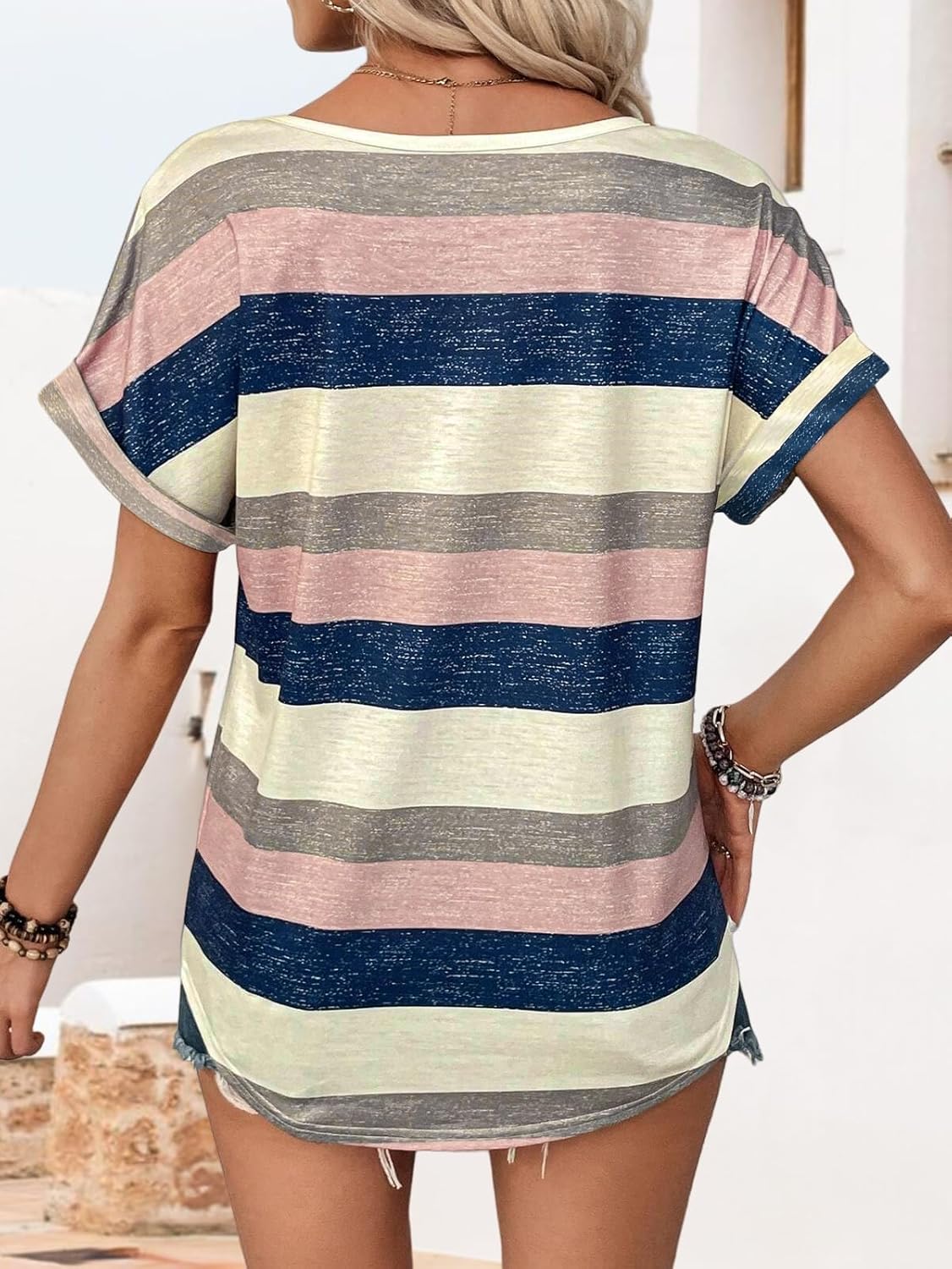 “Women’s Lightweight V Neck Tee - Trendy Soft Casual Tops for Spring Summer - Picture 41 of 113