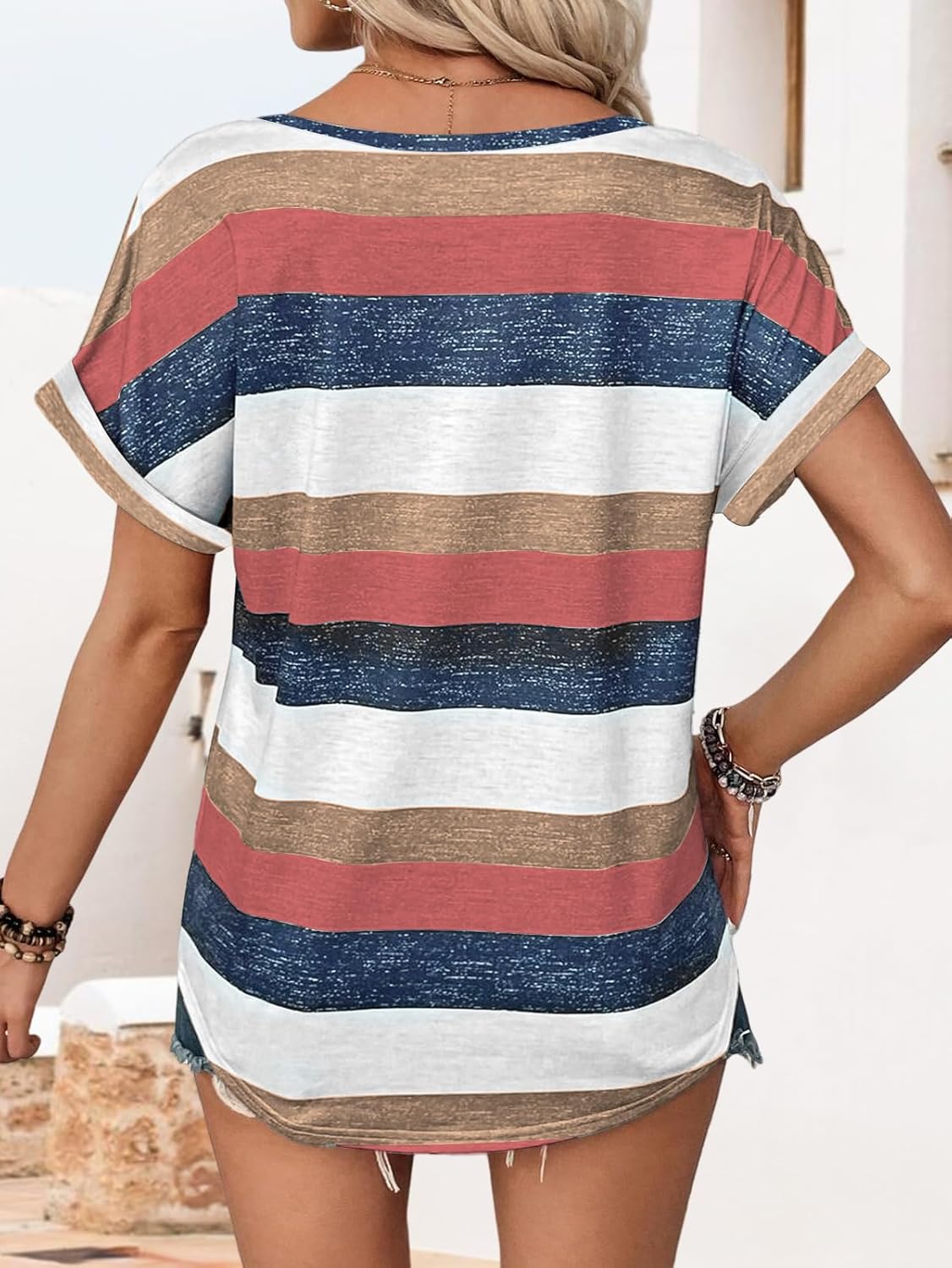 “Women’s Lightweight V Neck Tee - Trendy Soft Casual Tops for Spring Summer - Picture 44 of 113