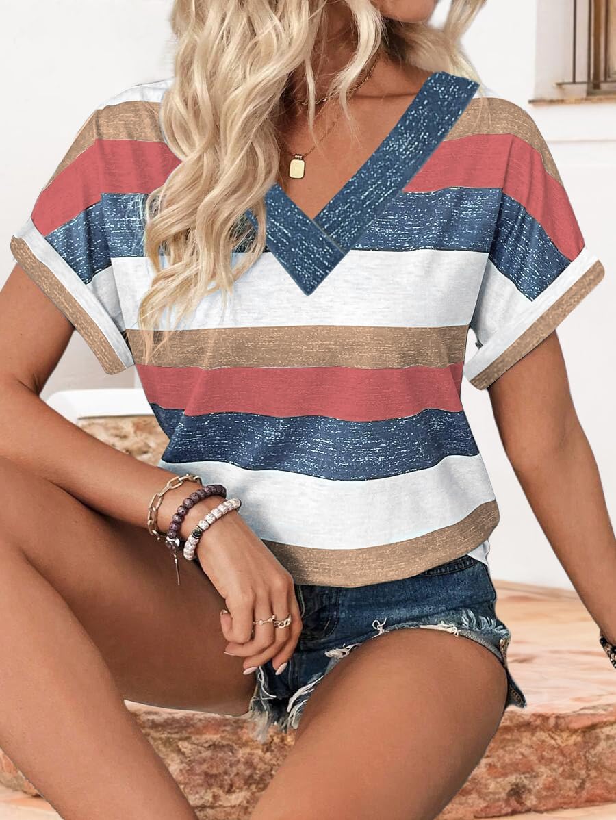 “Women’s Lightweight V Neck Tee - Trendy Soft Casual Tops for Spring Summer - Picture 45 of 113