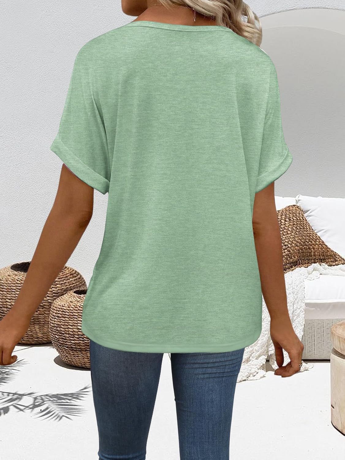 “Women’s Lightweight V Neck Tee - Trendy Soft Casual Tops for Spring Summer - Picture 48 of 113