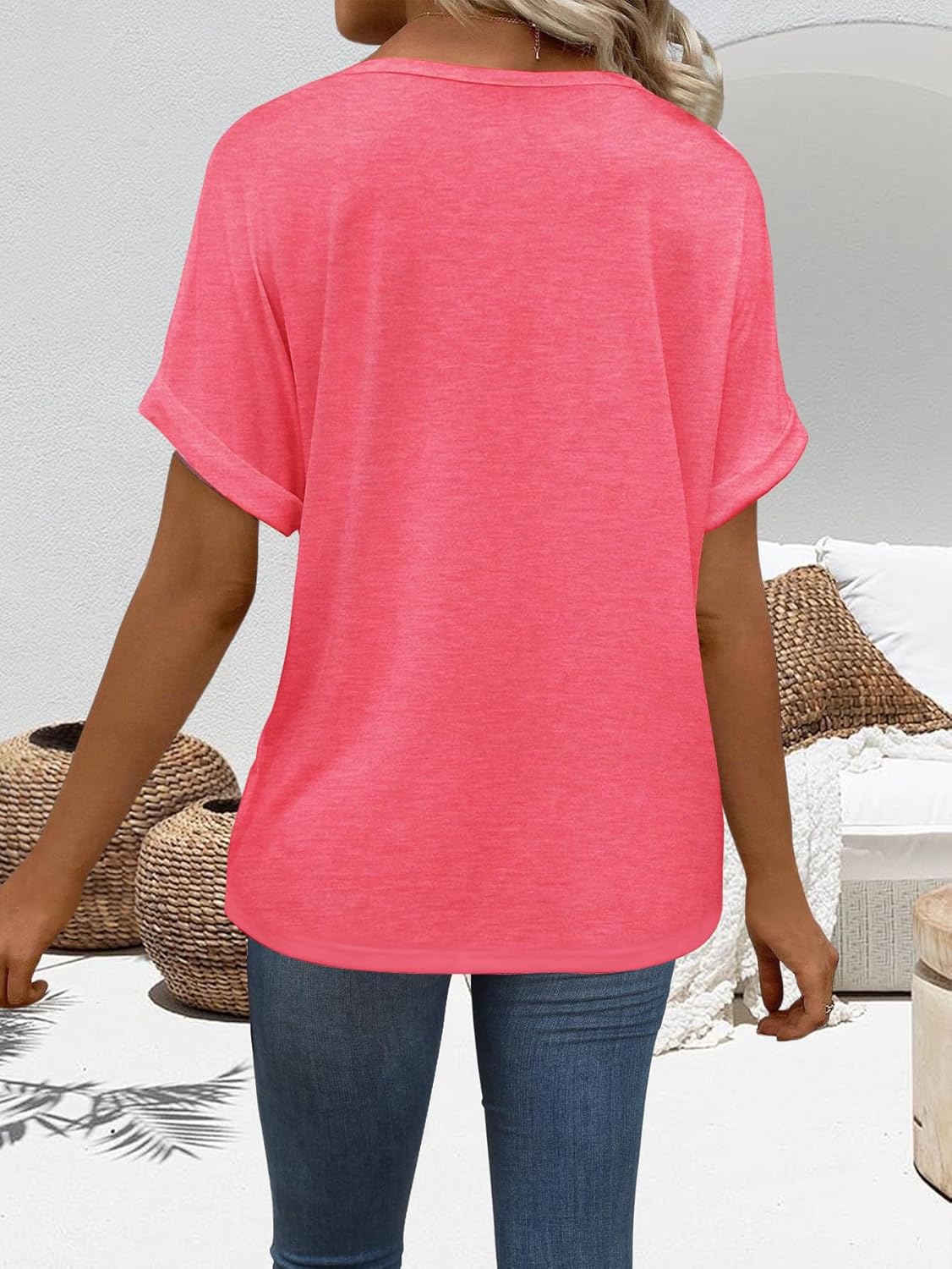 “Women’s Lightweight V Neck Tee - Trendy Soft Casual Tops for Spring Summer - Picture 56 of 113