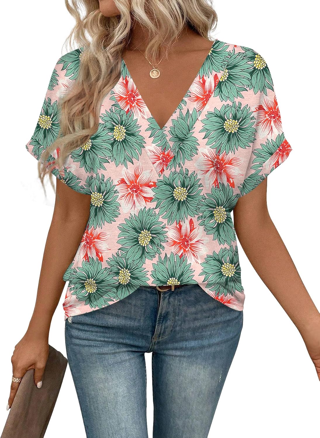 “Women’s Lightweight V Neck Tee - Trendy Soft Casual Tops for Spring Summer - Picture 59 of 113