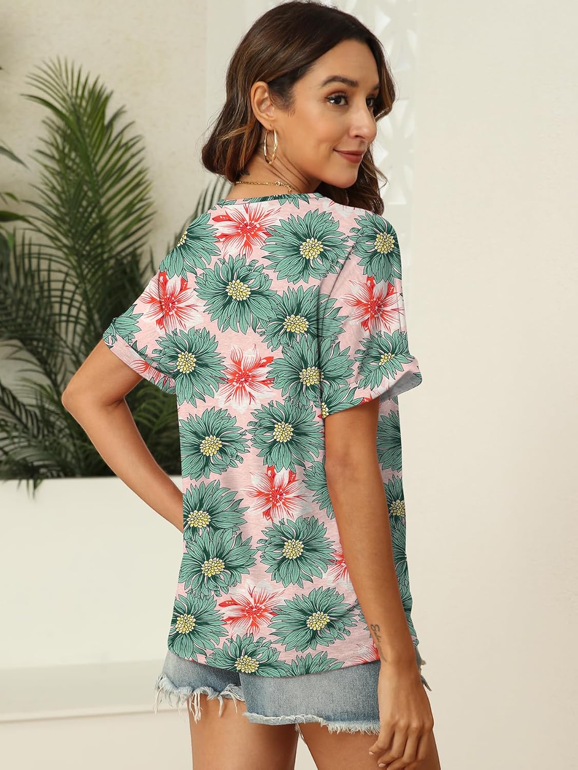 “Women’s Lightweight V Neck Tee - Trendy Soft Casual Tops for Spring Summer - Picture 60 of 113
