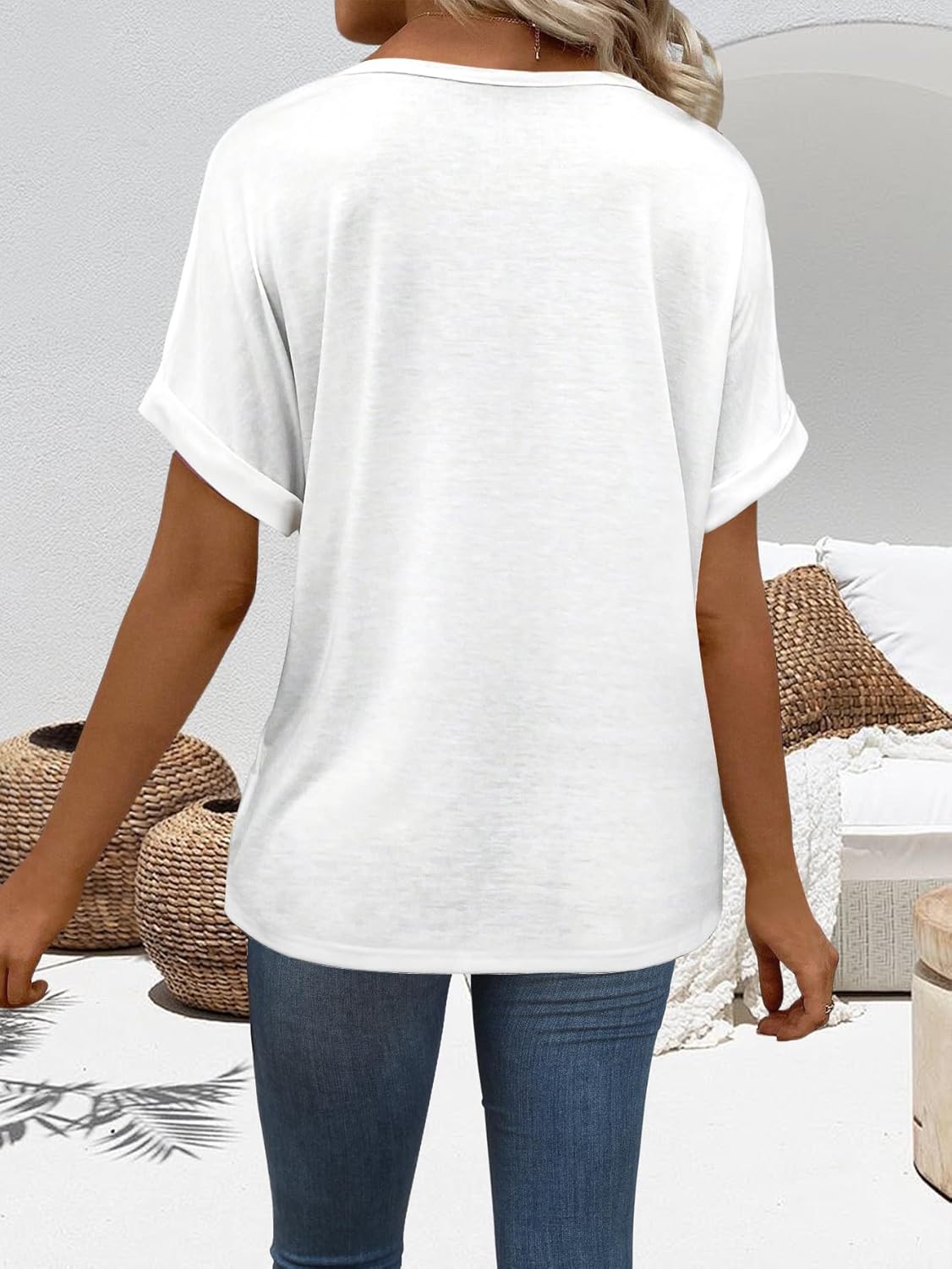 “Women’s Lightweight V Neck Tee - Trendy Soft Casual Tops for Spring Summer - Picture 65 of 113