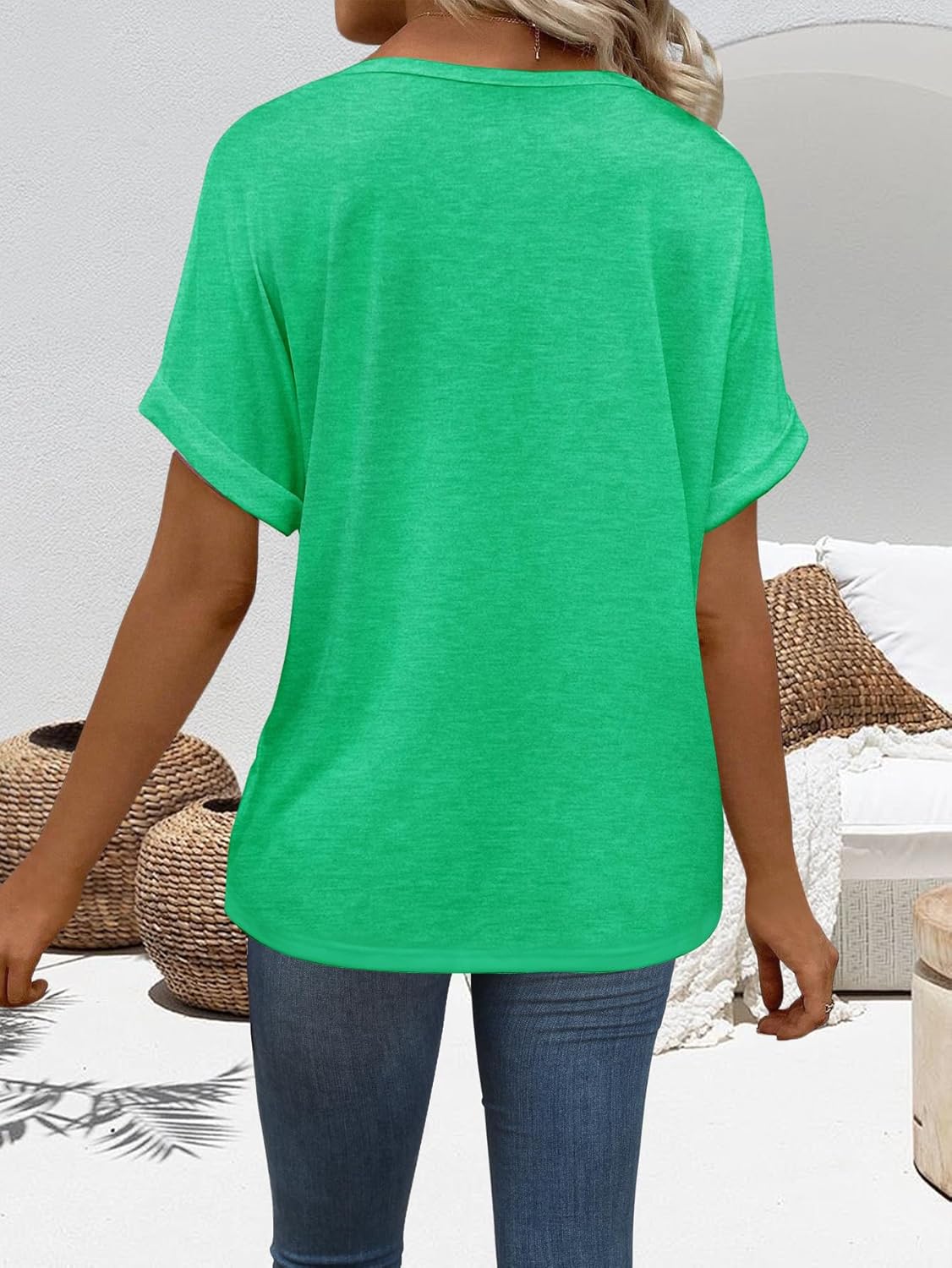 “Women’s Lightweight V Neck Tee - Trendy Soft Casual Tops for Spring Summer - Picture 76 of 113