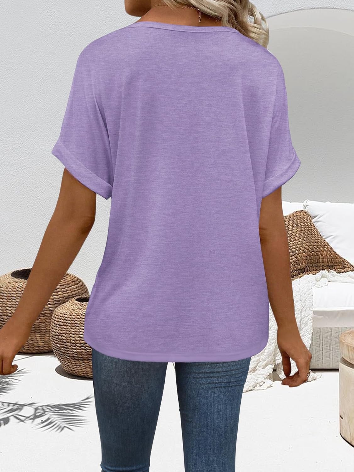 “Women’s Lightweight V Neck Tee - Trendy Soft Casual Tops for Spring Summer - Picture 80 of 113