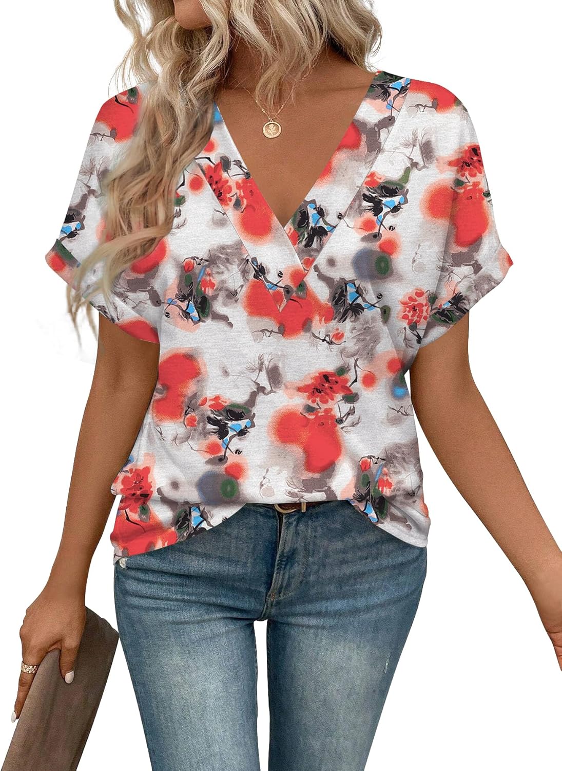 “Women’s Lightweight V Neck Tee - Trendy Soft Casual Tops for Spring Summer - Picture 83 of 113