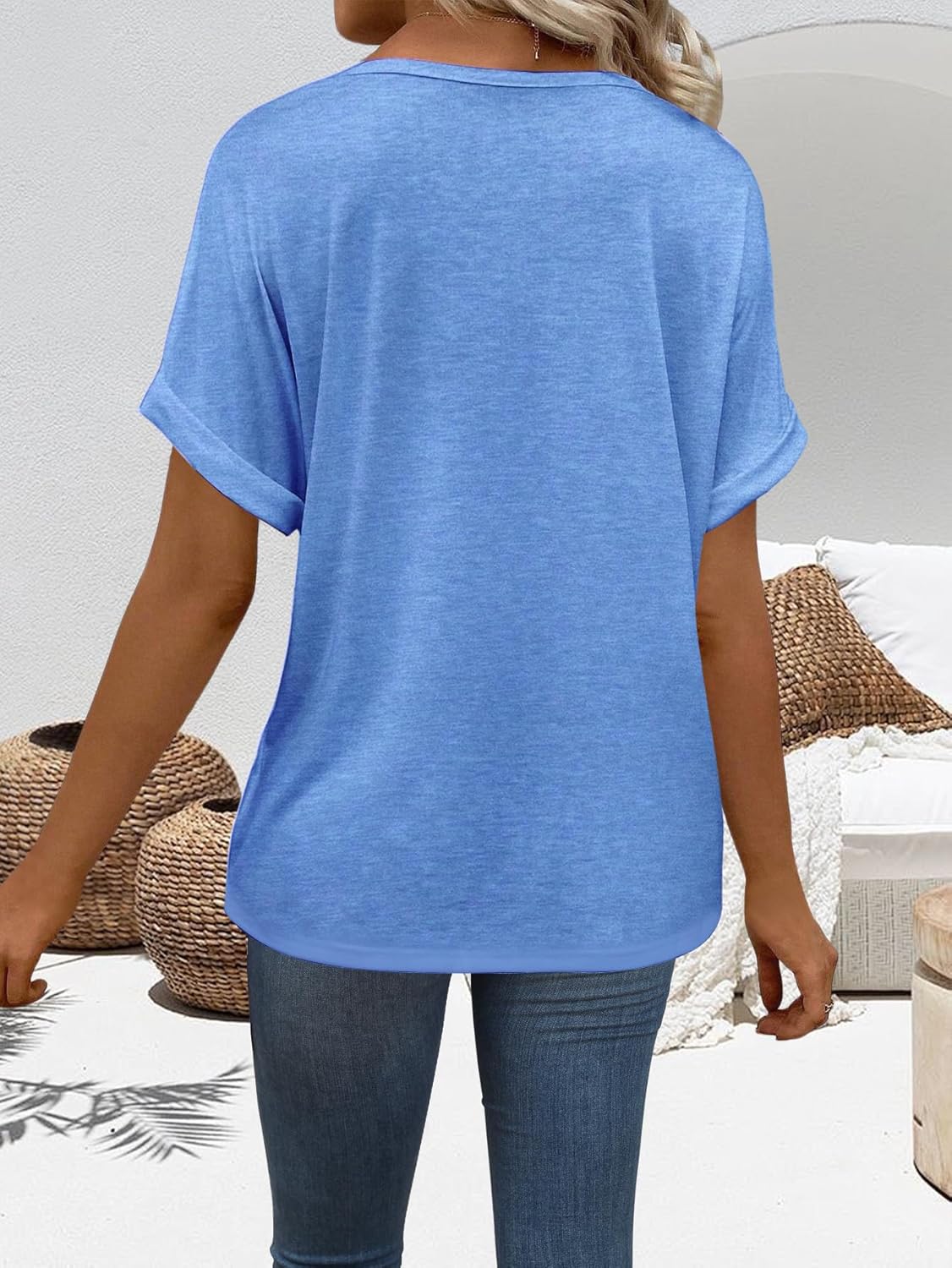 “Women’s Lightweight V Neck Tee - Trendy Soft Casual Tops for Spring Summer - Picture 90 of 113