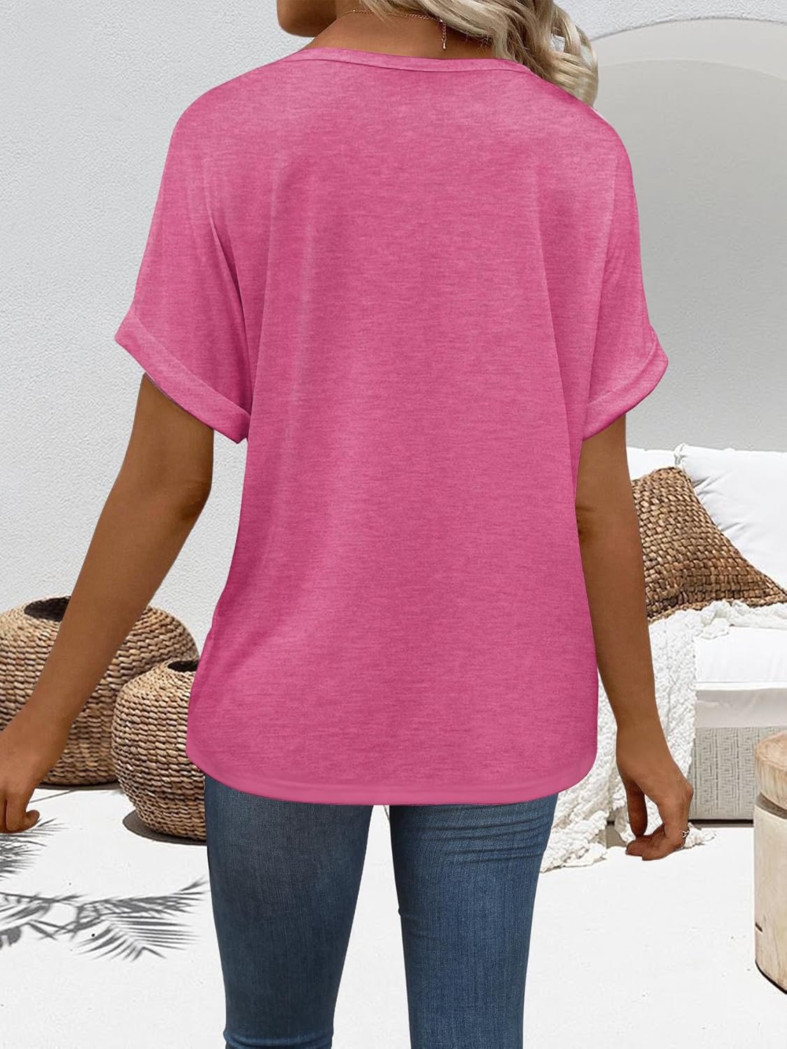 “Women’s Lightweight V Neck Tee - Trendy Soft Casual Tops for Spring Summer - Picture 97 of 113