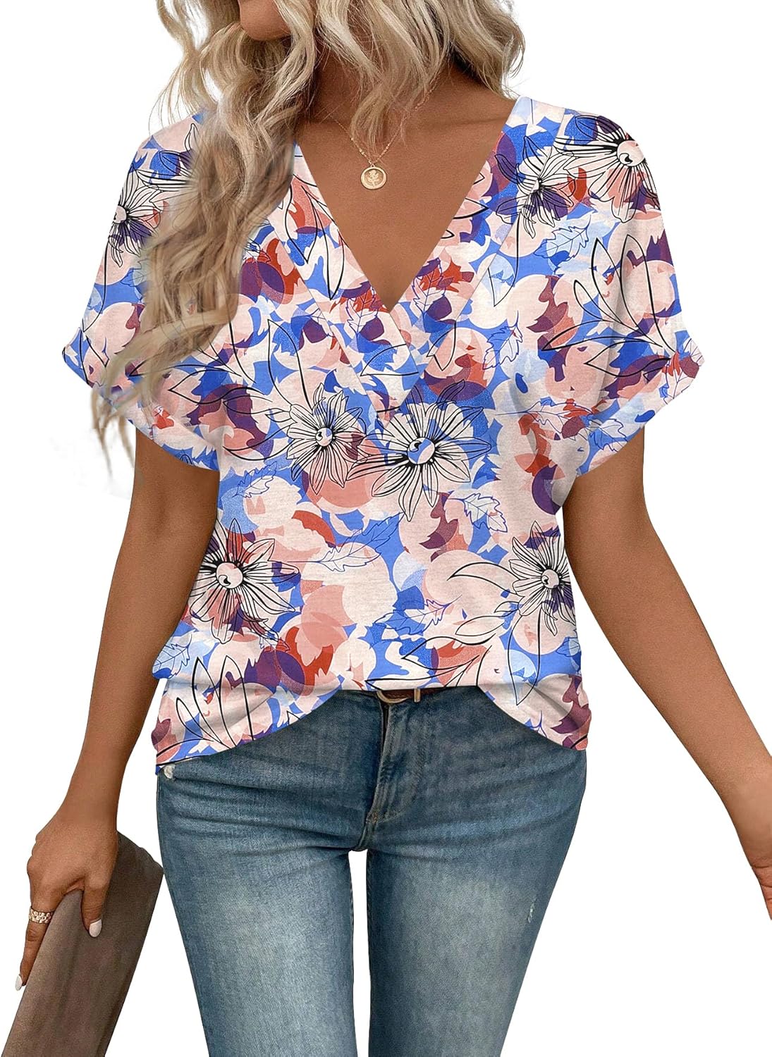 “Women’s Lightweight V Neck Tee - Trendy Soft Casual Tops for Spring Summer - Picture 104 of 113