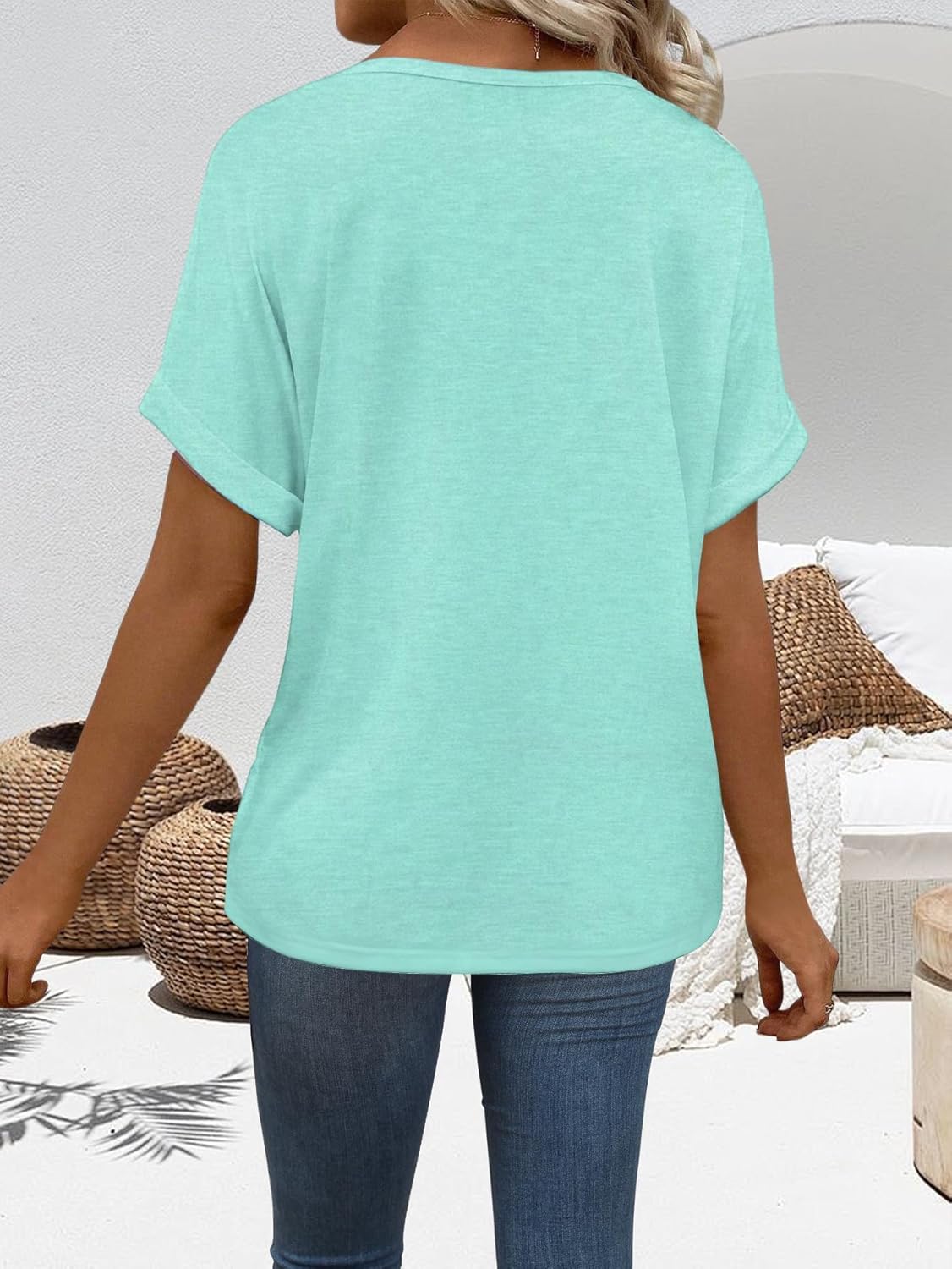 “Women’s Lightweight V Neck Tee - Trendy Soft Casual Tops for Spring Summer - Picture 110 of 113