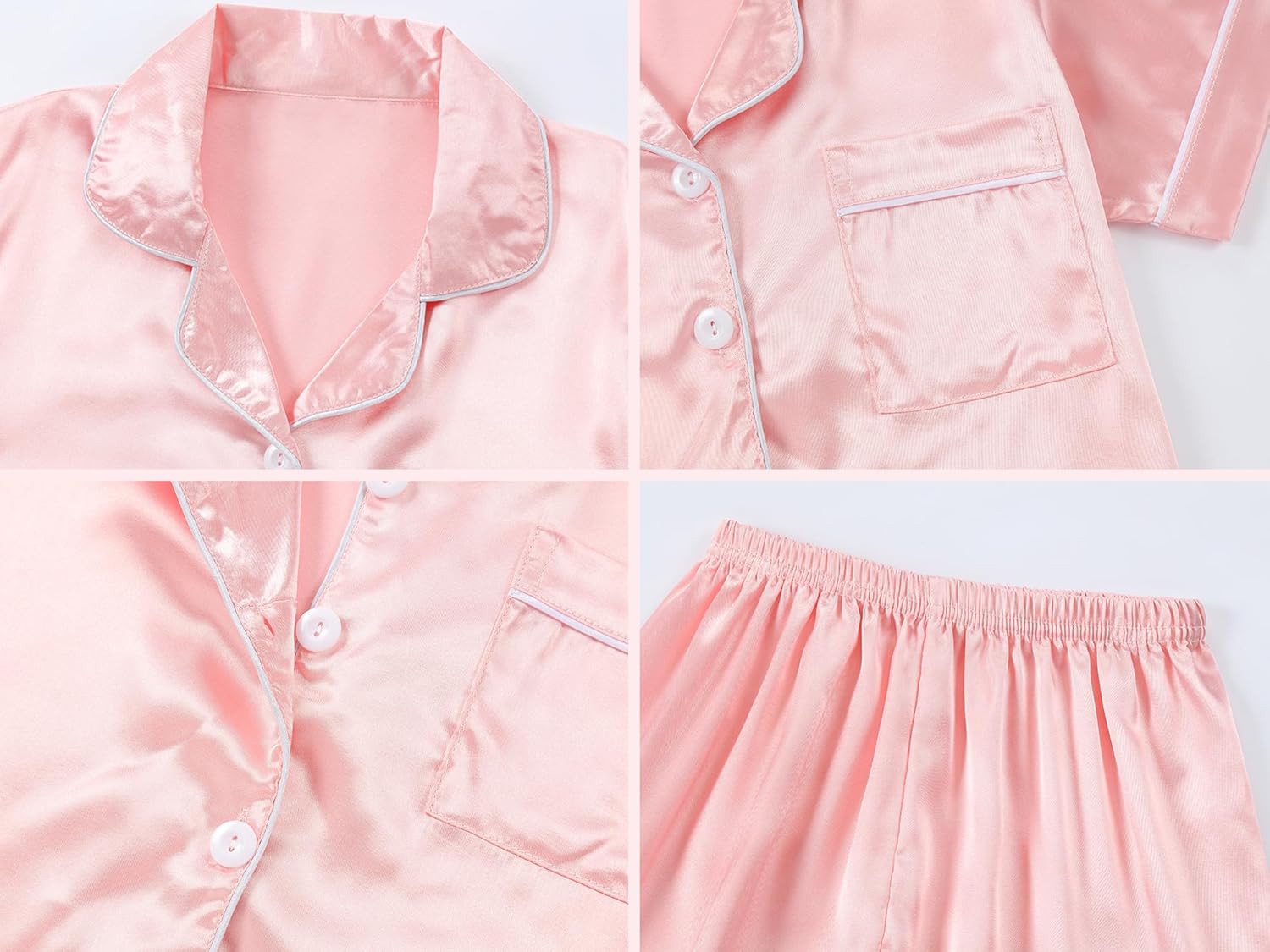 Girls Pajamas Satin Pajama Set Silk Soft Pajama Short Sleeve Sleepwear for Gift - Picture 37 of 43