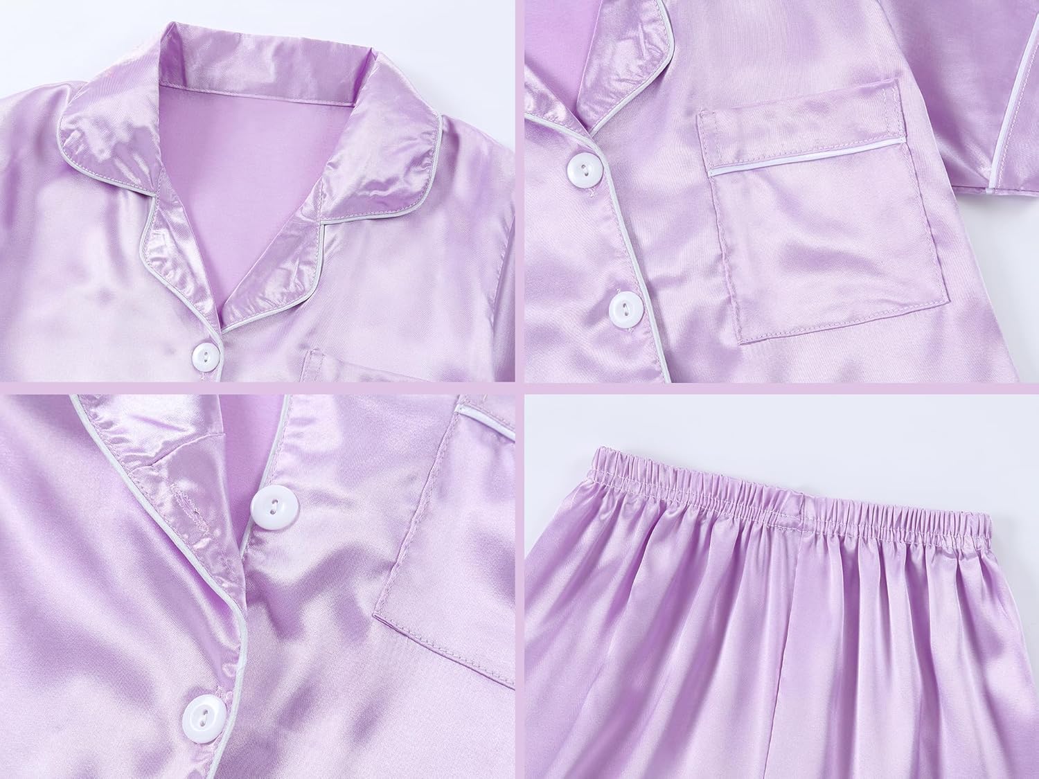 Girls Pajamas Satin Pajama Set Silk Soft Pajama Short Sleeve Sleepwear for Gift - Picture 17 of 43