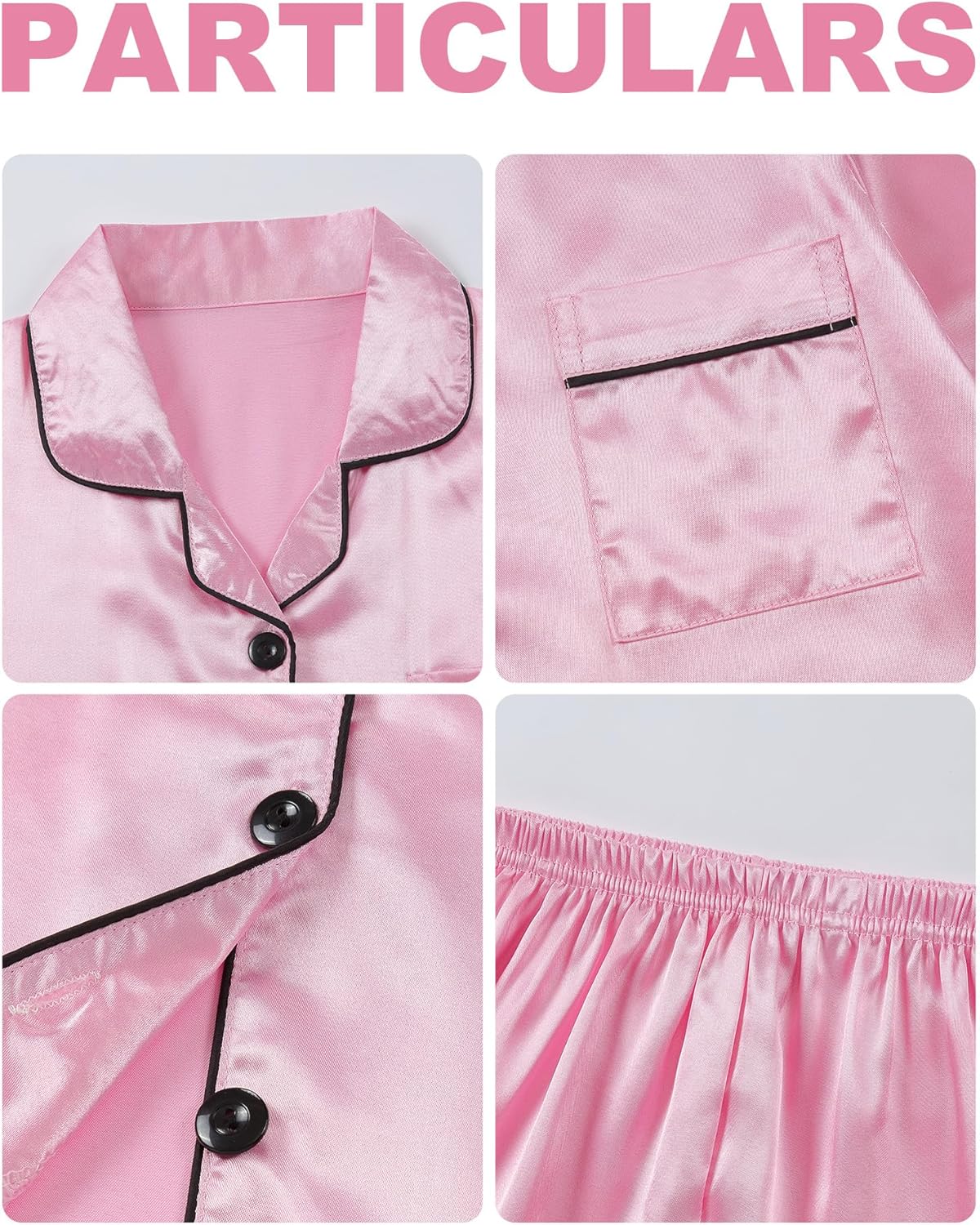 Girls Pajamas Satin Pajama Set Silk Soft Pajama Short Sleeve Sleepwear for Gift - Picture 22 of 43