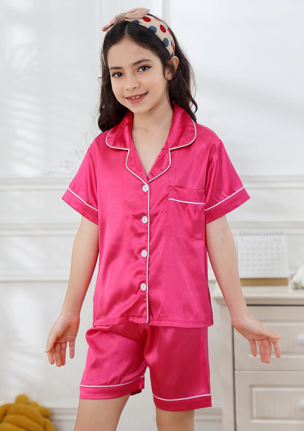 Girls Pajamas Satin Pajama Set Silk Soft Pajama Short Sleeve Sleepwear for Gift - Picture 40 of 43
