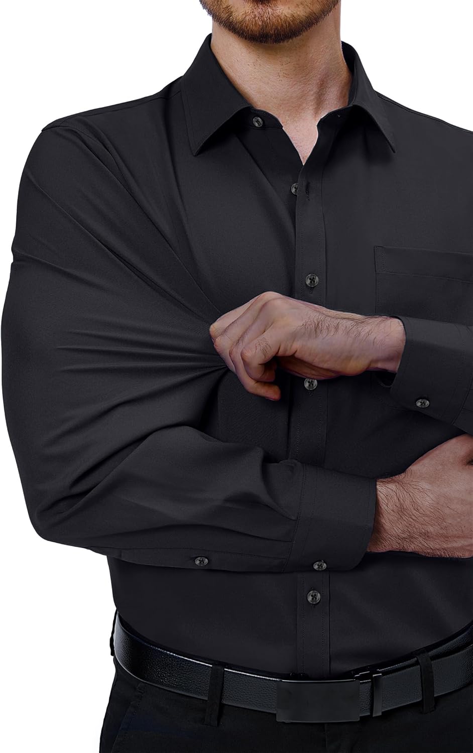 Mens Dress Shirts Stretch Long Sleeve Collared Casual Solid Wedding Dating Shirt - Bild 25 von 152