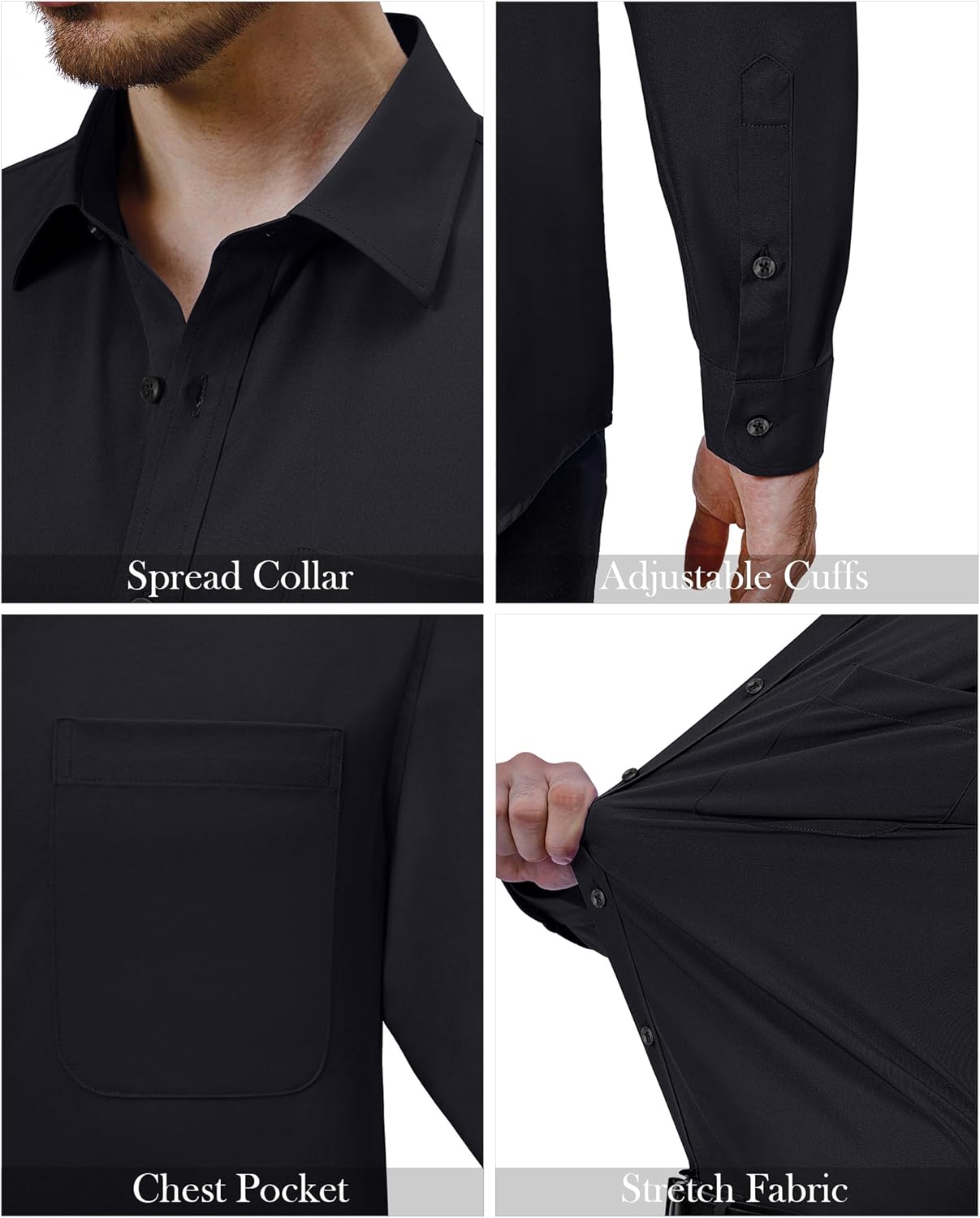 Mens Dress Shirts Stretch Long Sleeve Collared Casual Solid Wedding Dating Shirt - Bild 26 von 152