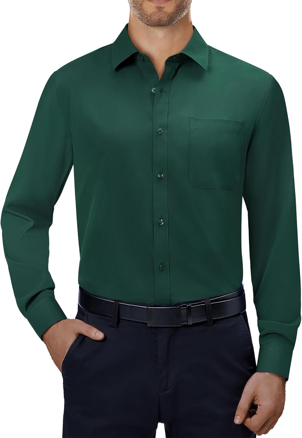 Mens Dress Shirts Stretch Long Sleeve Collared Casual Solid Wedding Dating Shirt - Bild 28 von 152