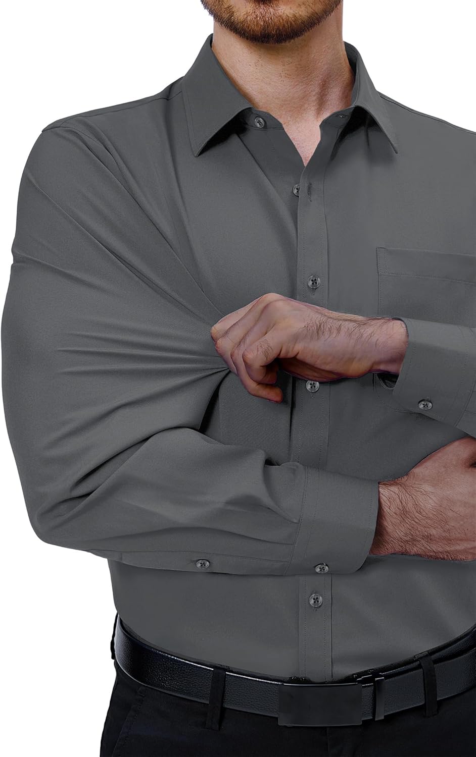 Mens Dress Shirts Stretch Long Sleeve Collared Casual Solid Wedding Dating Shirt - Bild 35 von 152