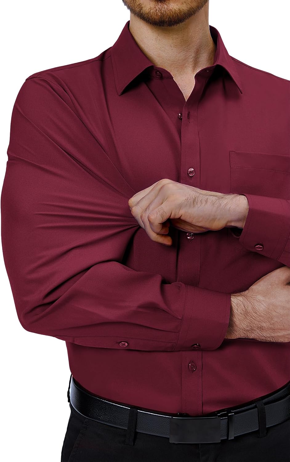 Mens Dress Shirts Stretch Long Sleeve Collared Casual Solid Wedding Dating Shirt - Bild 40 von 152