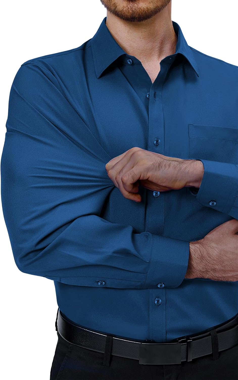 Mens Dress Shirts Stretch Long Sleeve Collared Casual Solid Wedding Dating Shirt - Bild 45 von 152