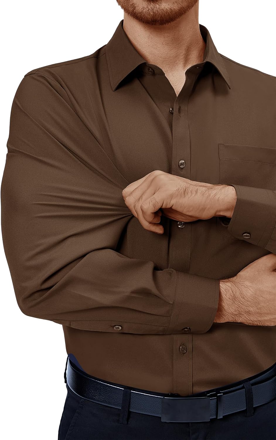 Mens Dress Shirts Stretch Long Sleeve Collared Casual Solid Wedding Dating Shirt - Bild 55 von 152