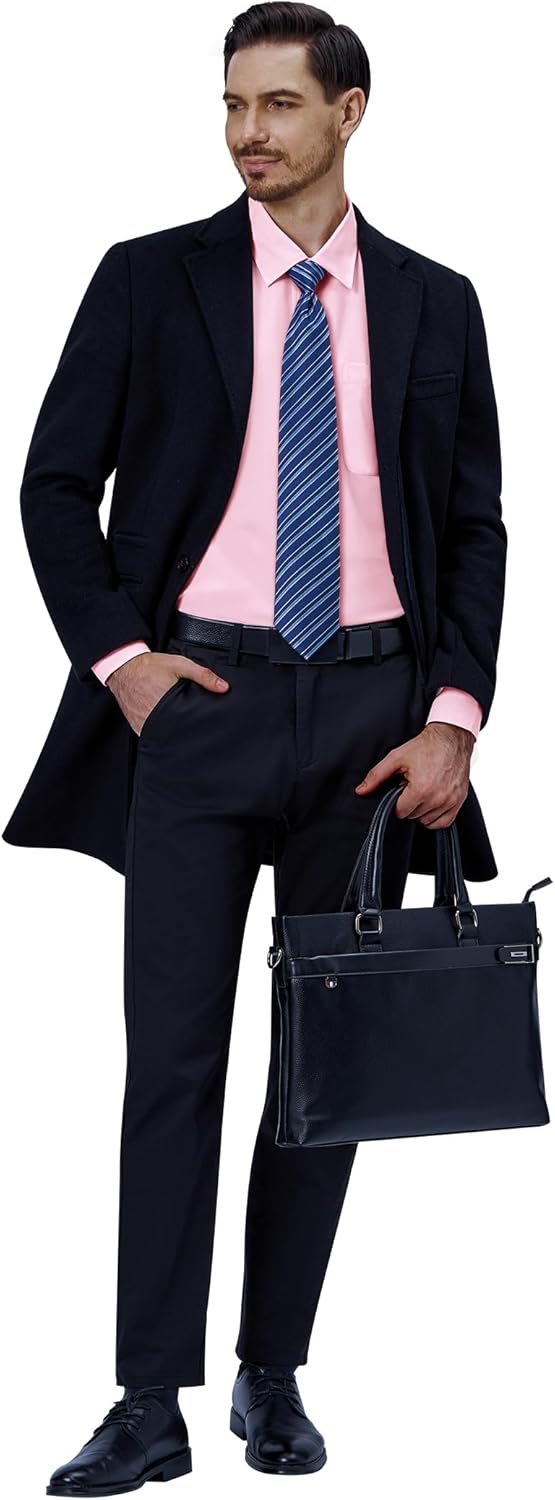 Mens Dress Shirts Stretch Long Sleeve Collared Casual Solid Wedding Dating Shirt - Bild 67 von 152