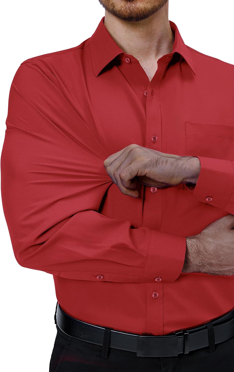 Mens Dress Shirts Stretch Long Sleeve Collared Casual Solid Wedding Dating Shirt - Bild 75 von 152