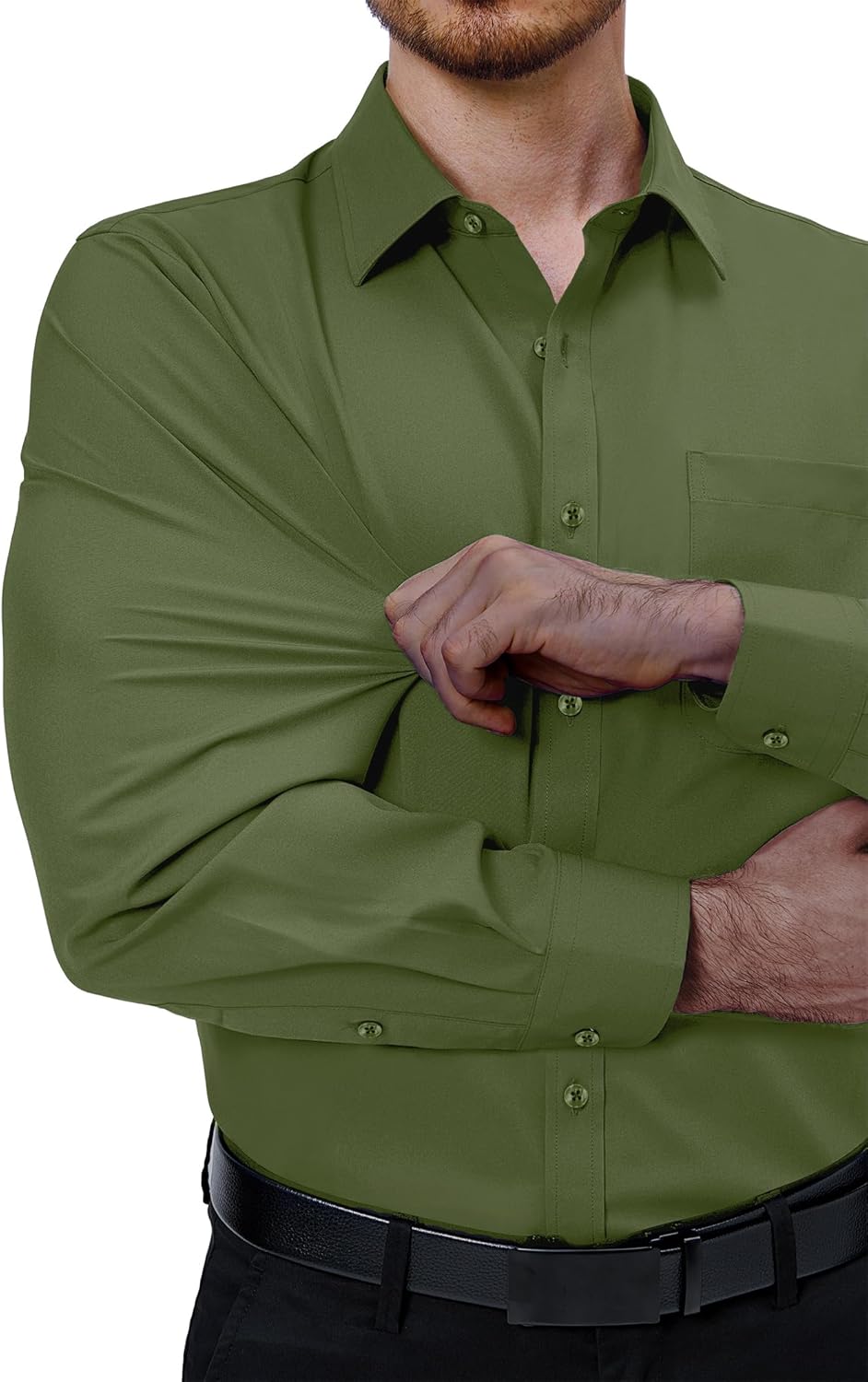 Mens Dress Shirts Stretch Long Sleeve Collared Casual Solid Wedding Dating Shirt - Bild 85 von 152