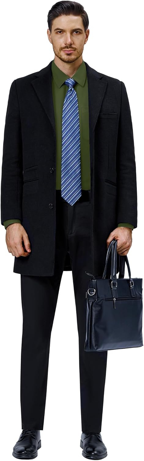 Mens Dress Shirts Stretch Long Sleeve Collared Casual Solid Wedding Dating Shirt - Bild 87 von 152
