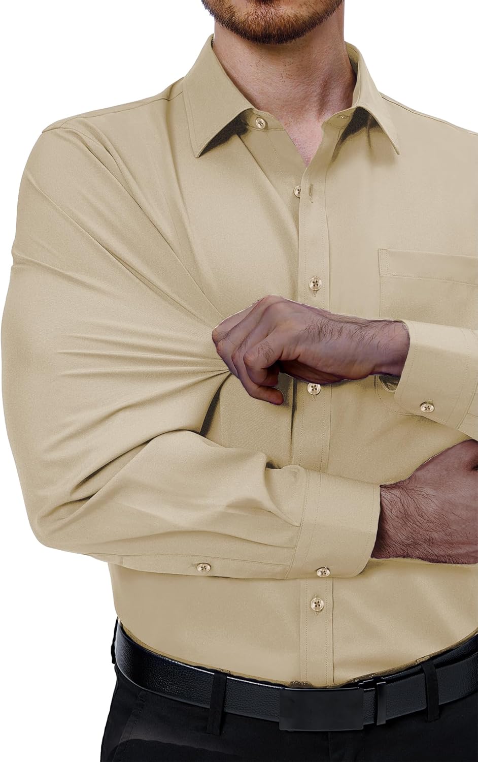 Mens Dress Shirts Stretch Long Sleeve Collared Casual Solid Wedding Dating Shirt - Bild 90 von 152