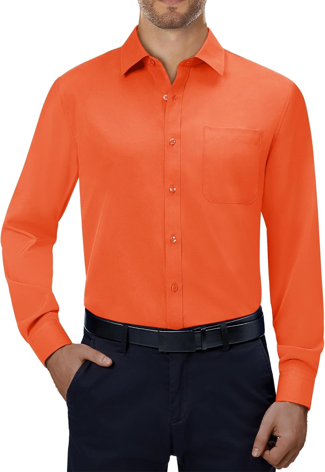 Mens Dress Shirts Stretch Long Sleeve Collared Casual Solid Wedding Dating Shirt - Bild 93 von 152