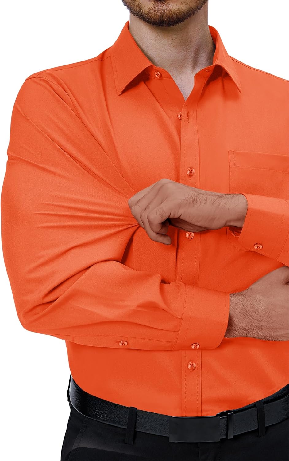 Mens Dress Shirts Stretch Long Sleeve Collared Casual Solid Wedding Dating Shirt - Bild 95 von 152