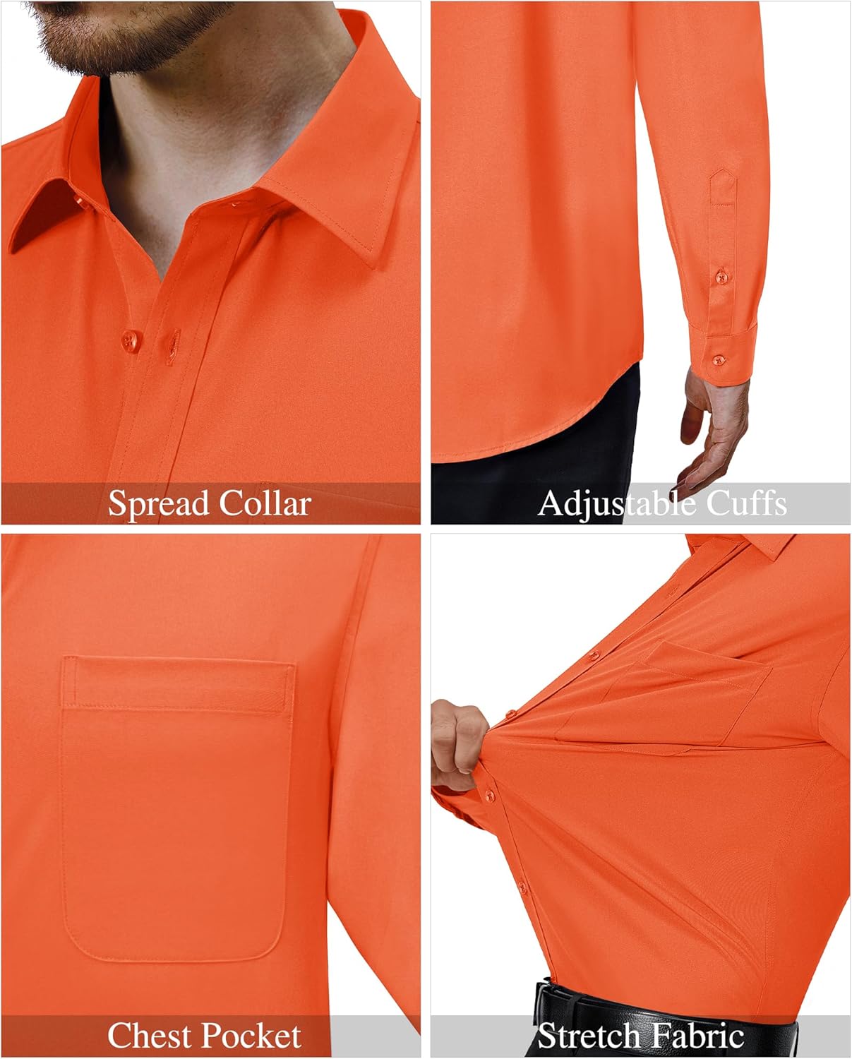 Mens Dress Shirts Stretch Long Sleeve Collared Casual Solid Wedding Dating Shirt - Bild 96 von 152