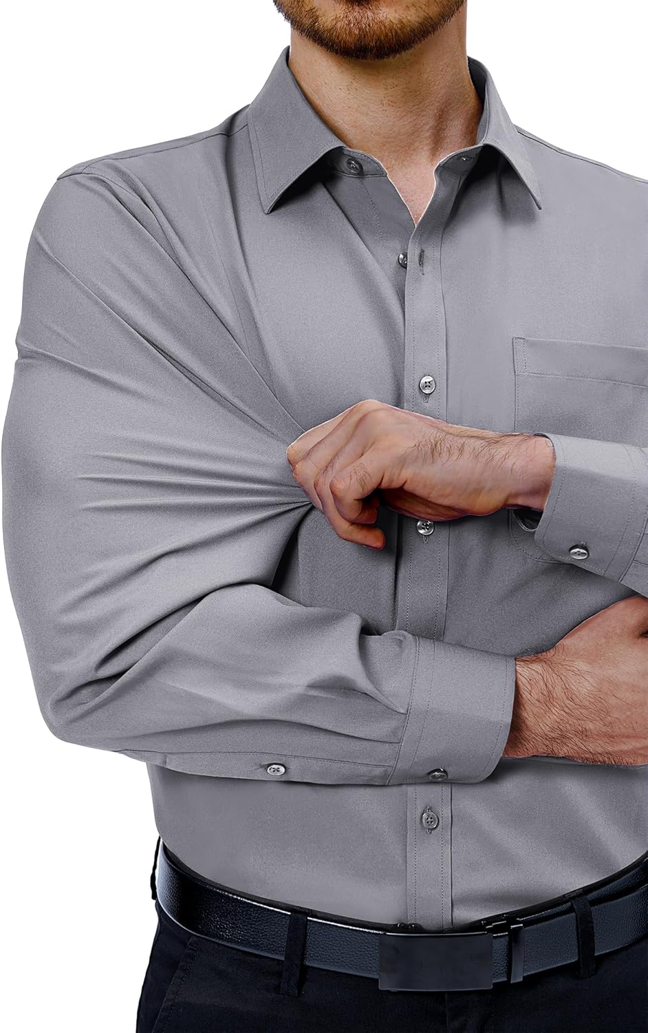 Mens Dress Shirts Stretch Long Sleeve Collared Casual Solid Wedding Dating Shirt - Bild 100 von 152