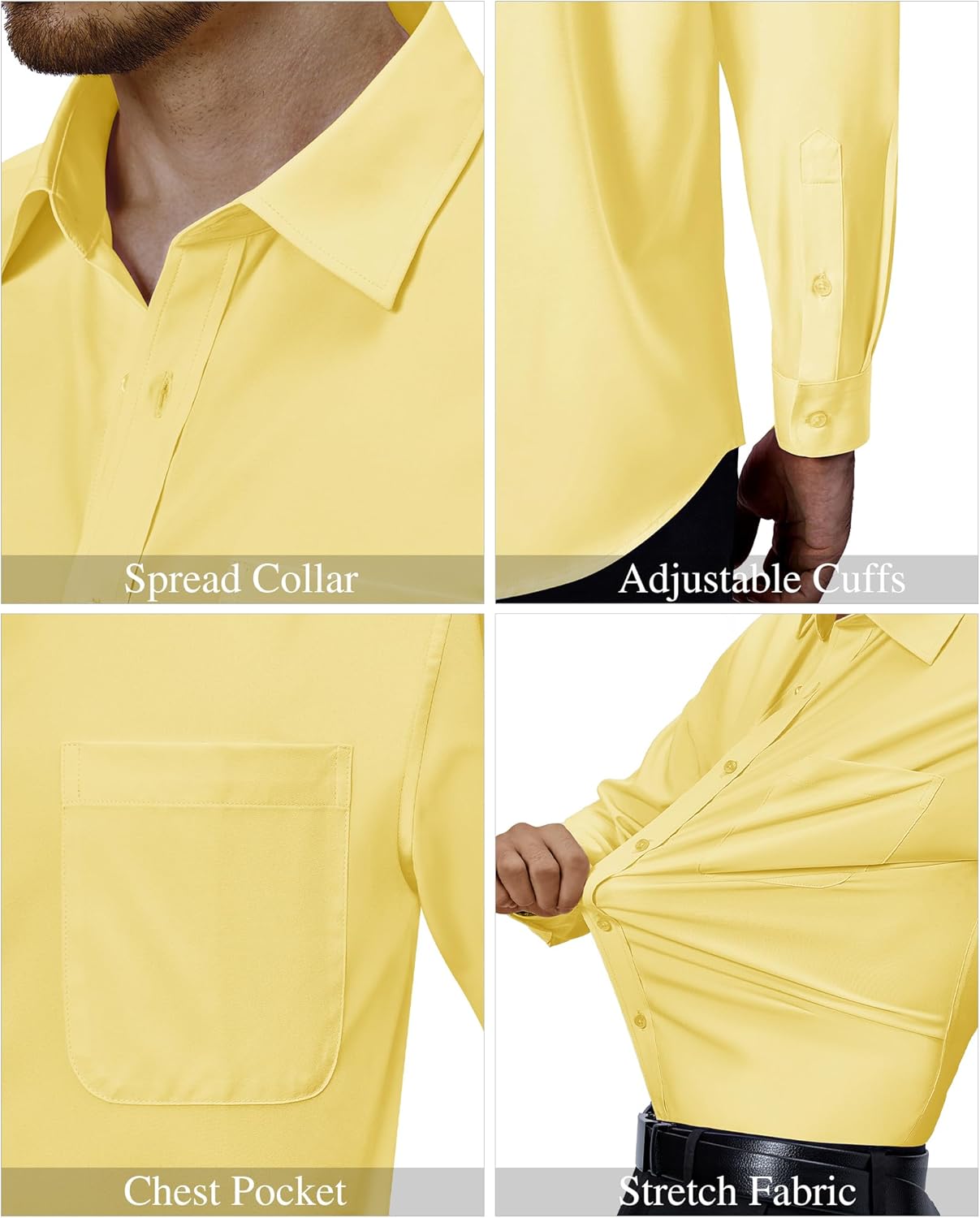 Mens Dress Shirts Stretch Long Sleeve Collared Casual Solid Wedding Dating Shirt - Bild 106 von 152