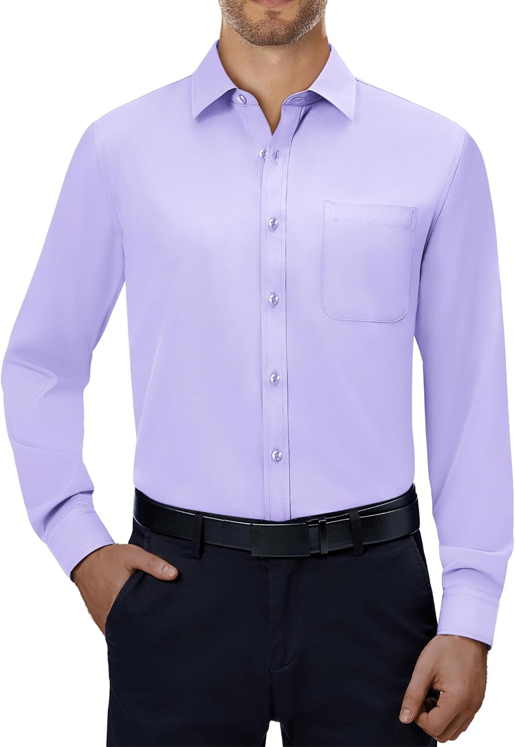 Mens Dress Shirts Stretch Long Sleeve Collared Casual Solid Wedding Dating Shirt - Bild 108 von 152