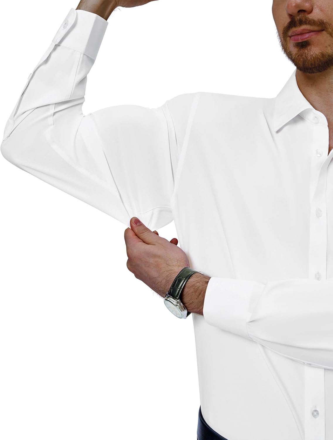 Mens Dress Shirts Stretch Long Sleeve Collared Casual Solid Wedding Dating Shirt - Bild 115 von 152