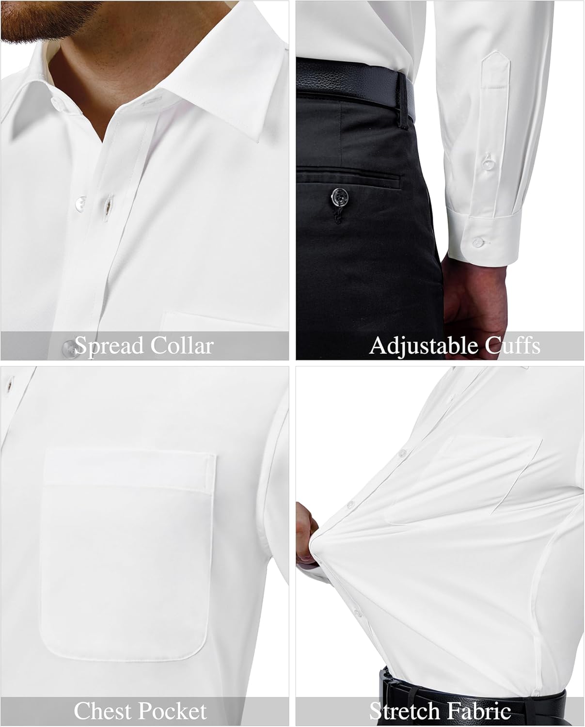 Mens Dress Shirts Stretch Long Sleeve Collared Casual Solid Wedding Dating Shirt - Bild 116 von 152