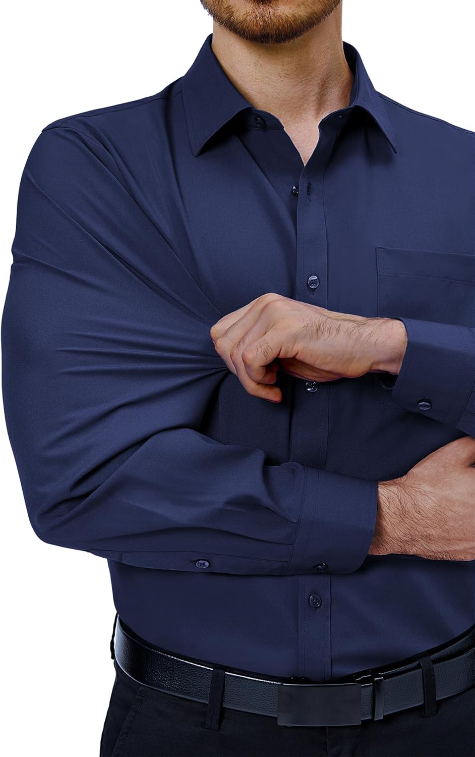 Mens Dress Shirts Stretch Long Sleeve Collared Casual Solid Wedding Dating Shirt - Bild 125 von 152