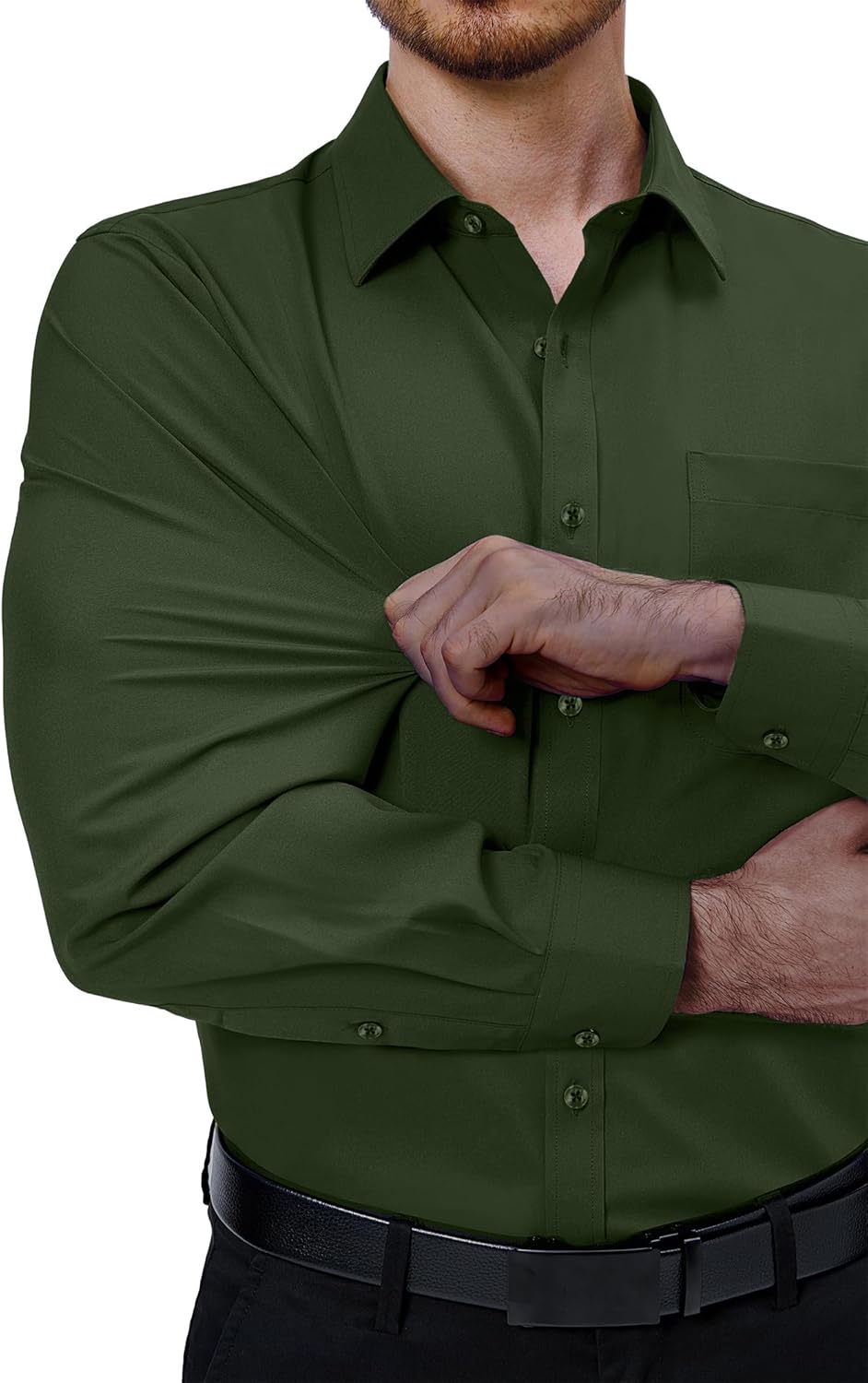 Mens Dress Shirts Stretch Long Sleeve Collared Casual Solid Wedding Dating Shirt - Bild 140 von 152