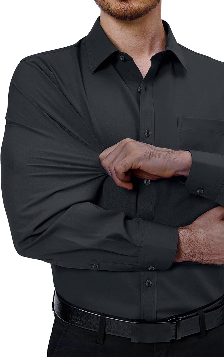 Mens Dress Shirts Stretch Long Sleeve Collared Casual Solid Wedding Dating Shirt - Bild 150 von 152