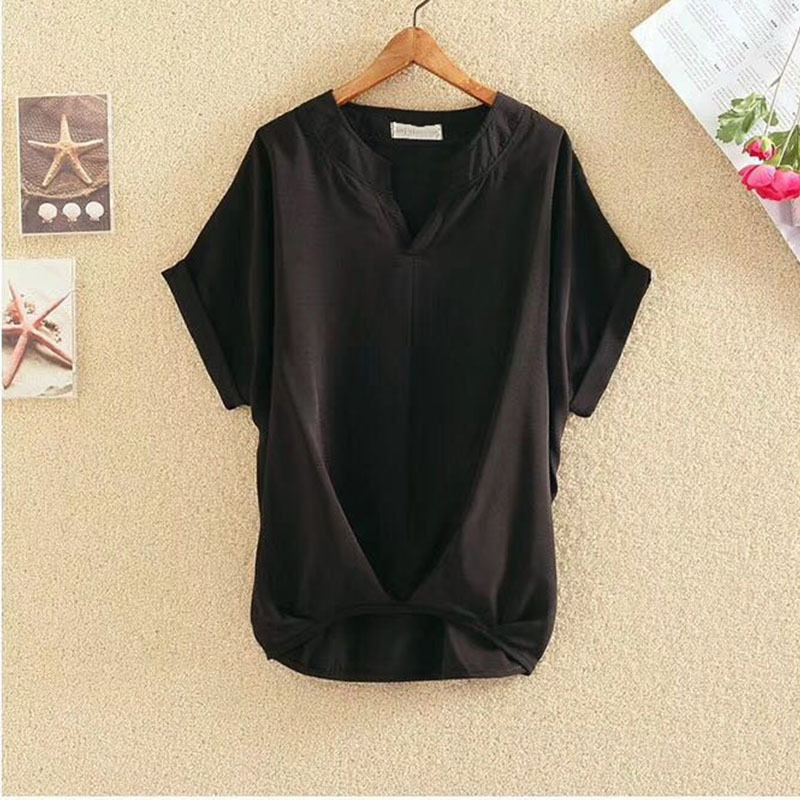 Einfarbig und V-Ausschnitt Fledermausärmel Top locker schlankmachend Chiffon Shirt Bluse - Bild 20 von 27