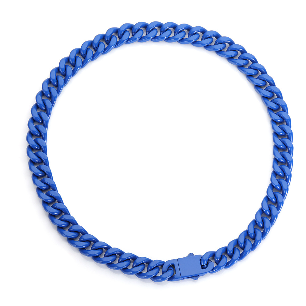 Collana Catena Cubana Acciaio Inox Colorata Hip Hop 13mm Fibbia Primaverile Gioielli - Foto 25 di 33