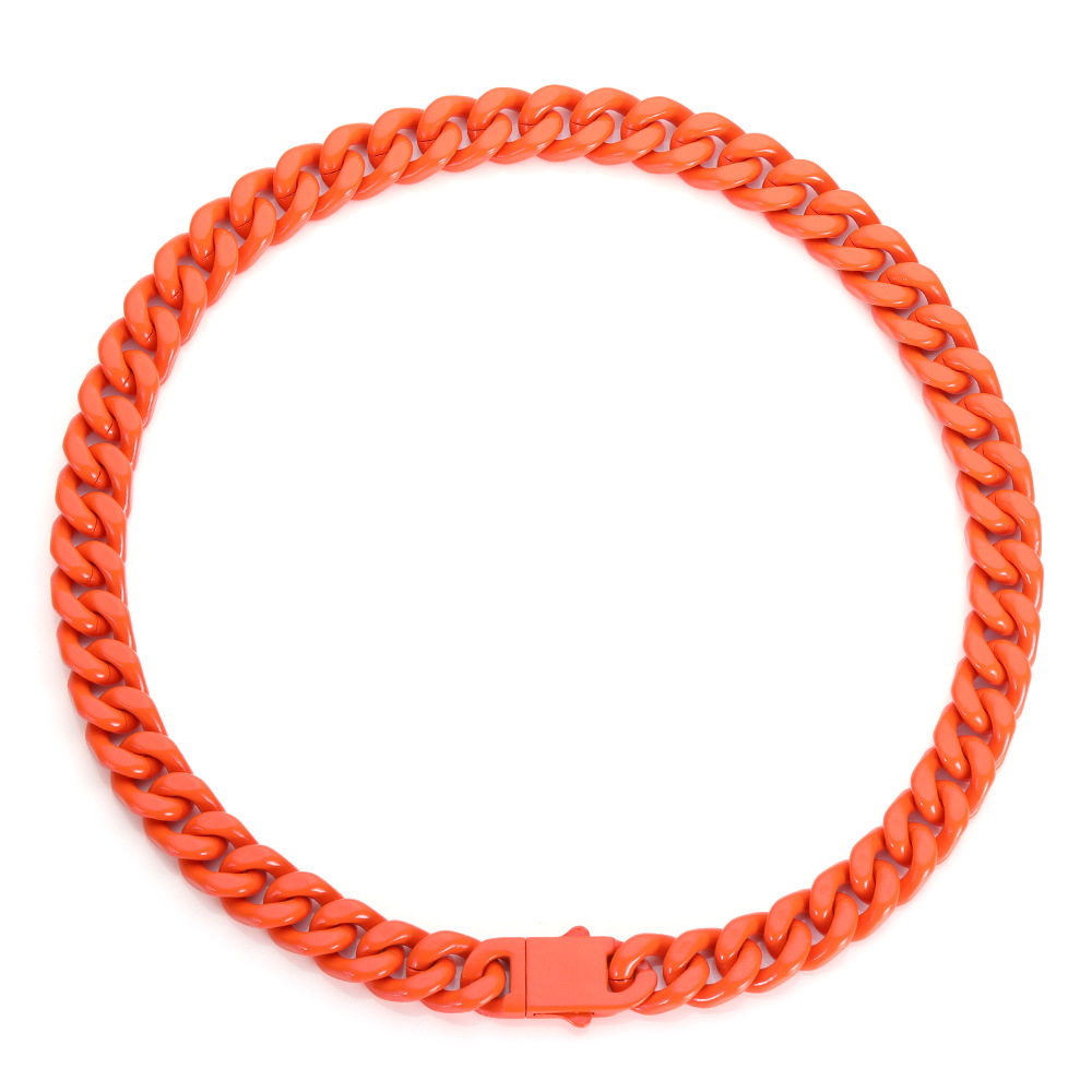 Collana Catena Cubana Acciaio Inox Colorata Hip Hop 13mm Fibbia Primaverile Gioielli - Foto 26 di 33
